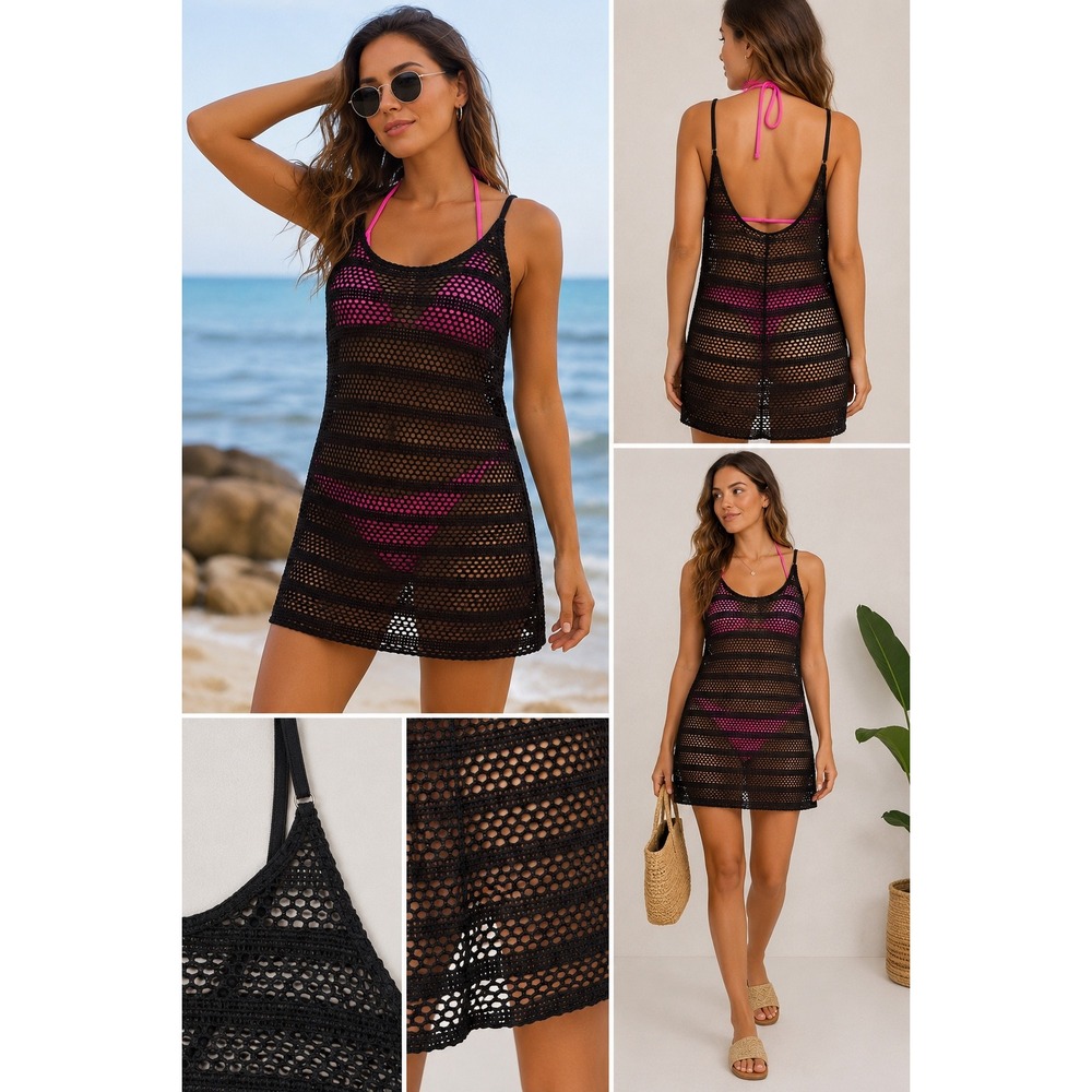 Wild Fable Swim Cover Up Womens Large Black Crochet Mesh Sheer Open Knit Beach